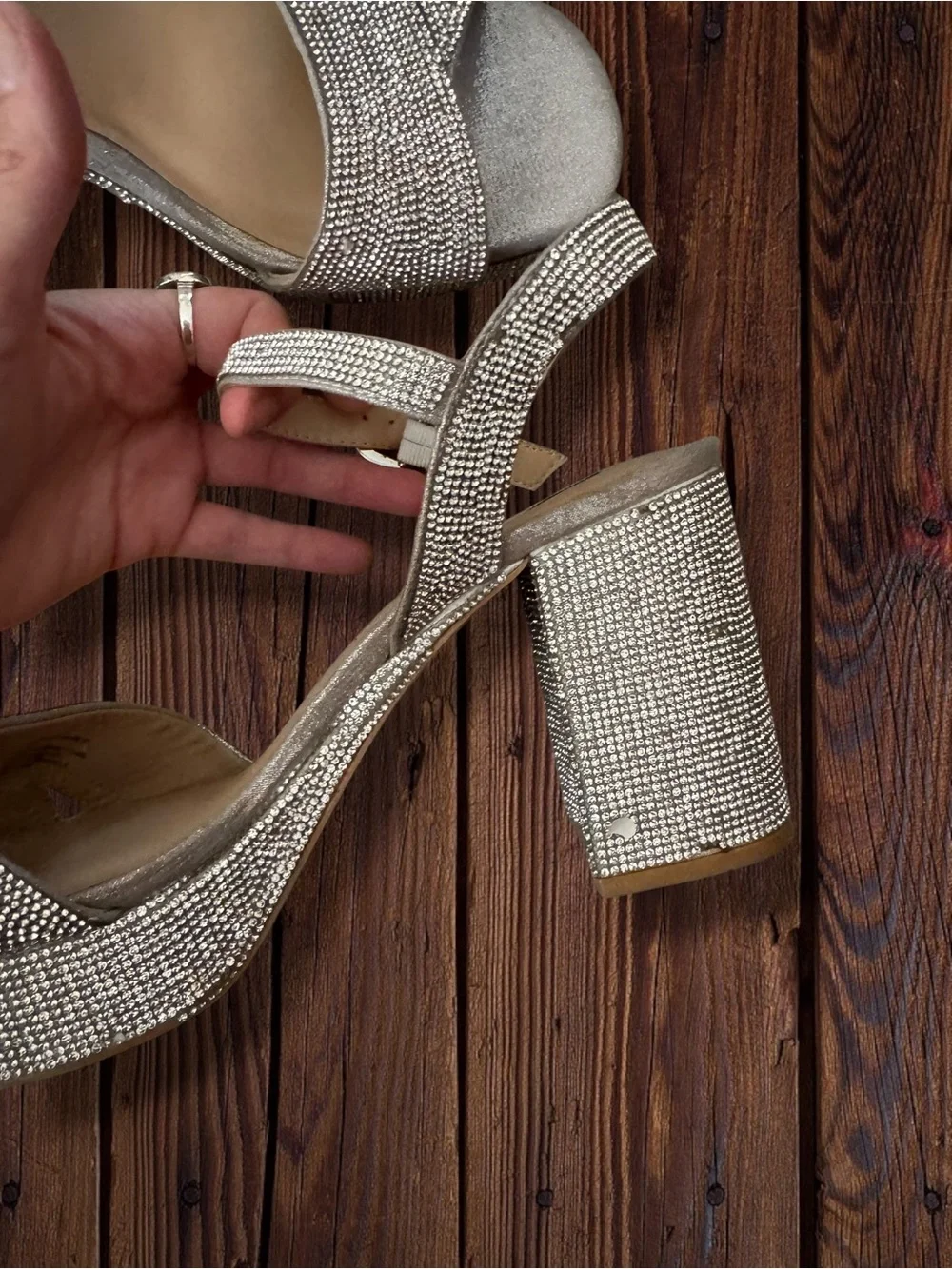 Steve Madden Crystal-Embellished Silver Platform Sandals, 11